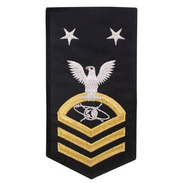 Women's E9 (MCCM) Rating Badge in STANDARD Gold on Blue POLY/WOOL for Mass Communications Specialist