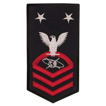 Women's E9 (MCCM) Rating Badge in STANDARD Red on Blue POLY/WOOL for Mass Communications Specialist