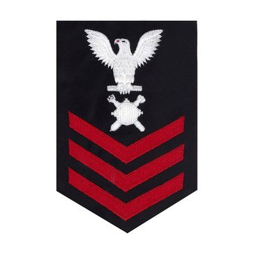Men's E4-E6 (EOD1) Rating Badge in STANDARD Red on Blue SERGE WOOL for Explosive Ordinance Disposal Technician