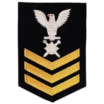 Men's E4-E6 (EOD1) Rating Badge in STANDARD Gold on Blue SERGE WOOL for Explosive Ordinance Disposal Technician