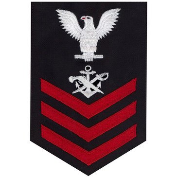 Men's E4-E6 (SB1) Rating Badge in STANDARD Red on Blue SERGE WOOL for Special Warfare Boat Operator