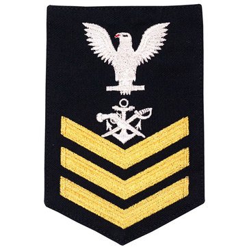 Men's E4-E6 (SB1) Rating Badge in STANDARD Gold on Blue SERGE WOOL for Special Warfare Boat Operator