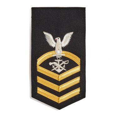 Men's E7 (SBC) Rating Badge in LACE Gold on Blue POLY/WOOL for Special Warfare Boat Operator 