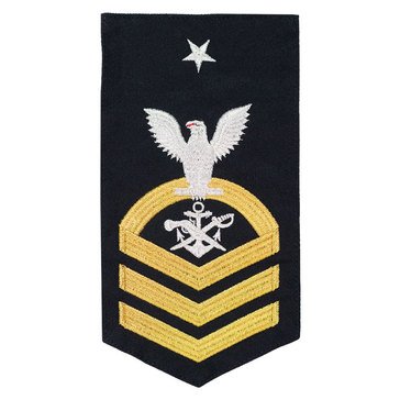 Men's E8 (SBCS) Rating Badge in STANDARD Gold on Blue POLY/WOOL for Special Warfare Boat Operator