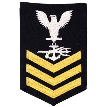 Men's E4-E6 (SO1) Rating Badge in STANDARD Gold on Blue SERGE WOOL for Special Warfare Operations