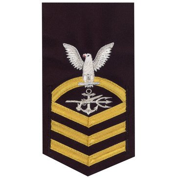 Men's E7 (SOC) Rating Badge in LACE Gold on Blue POLY/WOOL for Special Warfare Operations