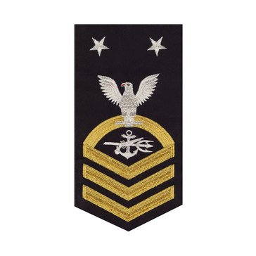 Men's E9 (SOCM) Rating Badge in STANDARD Gold on Blue POLY/WOOL for Special Warfare Operations