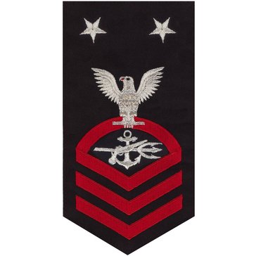 Men's E9 (SOCM) Rating Badge in STANDARD Red on Blue POLY/WOOL for Special Warfare Operations