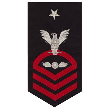 Men's E8 (AECS) Rating Badge in STANDARD Red on Blue POLY/WOOL for Aviation Electrician's Mate