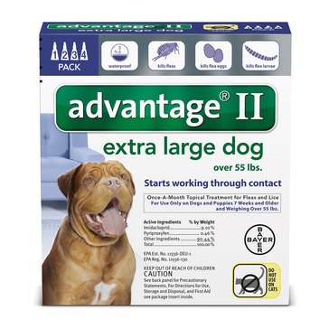 Advantage Flea and Tick Treatment for Dogs Over 55 lbs., 4 Treatments