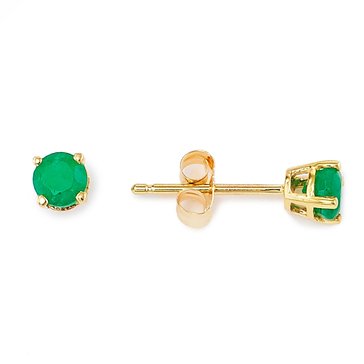 10K Yellow Gold Round Emerald Earrings