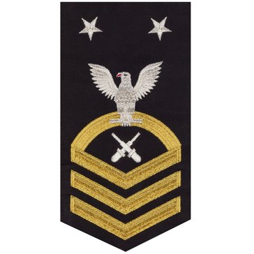 Women's E9 (GMCM) Rating Badge in STANDARD Gold on Blue POLY/WOOL for Gunner's Mate
