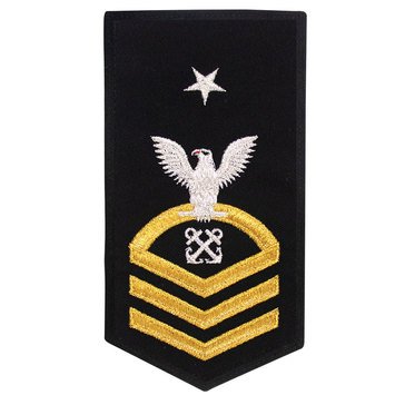 Women's E8 (BMCS) Rating Badge in STANDARD Gold on Blue POLY/WOOL for Boatswain Mate
