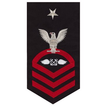 Men's E8 (ABCS) Rating Badge in STANDARD Red on Blue POLY/WOOL for Aviation Boatswain Mate