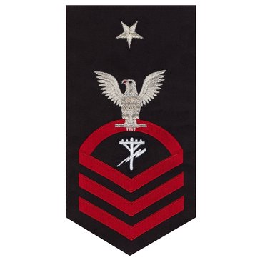 Men's E8 (CECS) Rating Badge in STANDARD Red on Blue POLY/WOOL for Construction Electrician
