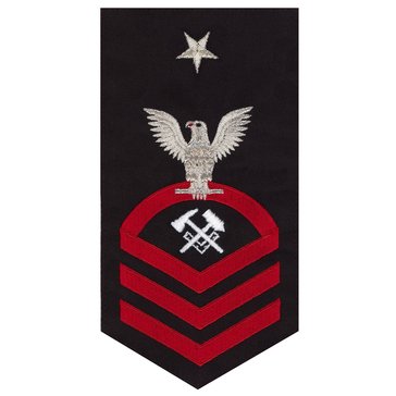Men's E8 (HTCS) Rating Badge in STANDARD Red on Blue POLY/WOOL for Hull Maintenance Technician