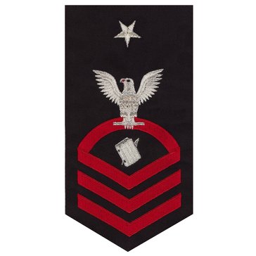 Men's E8 (PNCS) Rating Badge in STANDARD Red on Blue POLY/WOOL for Personnelman