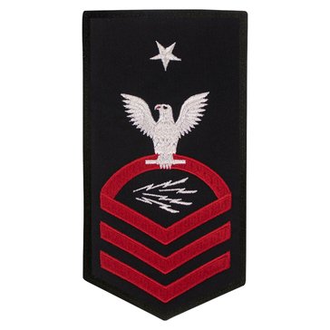 Men's E8 (ITCS) Rating Badge in STANDARD Red on Blue POLY/WOOL for Information Systems Technician