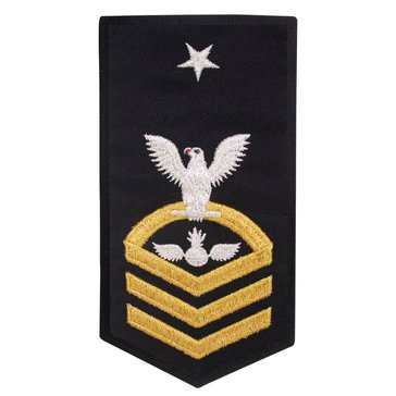 Women's E8 (AOCS) Rating Badge in STANDARD Gold on Blue POLY/WOOL for Aviation Ordinanceman