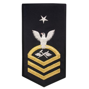 Women's E8 (ASCS) Rating Badge in STANDARD Gold on Blue POLY/WOOL for Aviation Support Equipment Technician