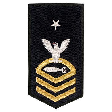 Women's E8 (TMCS) Rating Badge in STANDARD Gold on Blue POLY/WOOL for Torpedoman