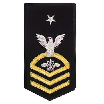 Women's E8 (AWCS) Rating Badge in STANDARD Gold on Blue POLY/WOOL for Aviation Antisubmarine Warfare Operator