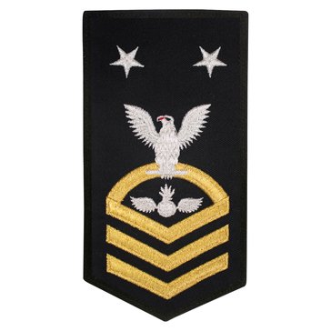 Women's E9 (AOCM) Rating Badge in STANDARD Gold on Blue POLY/WOOL for Aviation Ordinanceman
