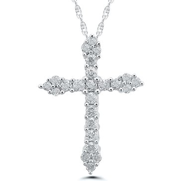 10K White Gold 1/2 cttw Diamond Cross Necklace