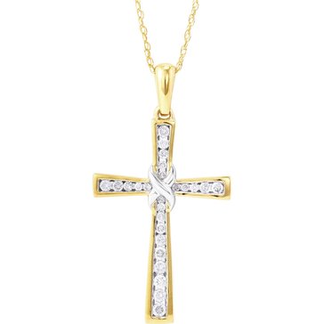 10K Yellow Gold 1/10 cttw Diamond Cross Pendant Necklace