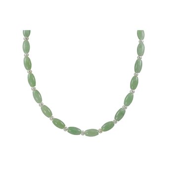 Sterling Silver Dyed Jade & Pearl Bead Necklace