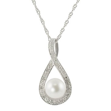 Imperial Sterling Silver Pearl and Diamond Pendant Necklace