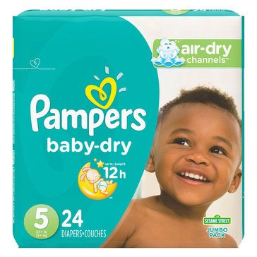 Pampers Baby Dry 12-Hour Size 5 Diapers, 24-count