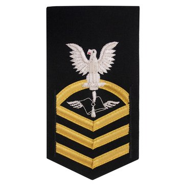 Men's E7 (AZC) Rating Badge in PREMIER VANFINE 24KT BULLION with Gold Lace on Blue Brooks Brother's POLY/WOOL for Aviation Maintenance Adm 