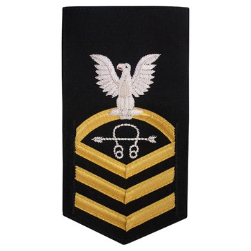 Men's E7 (STC) Rating Badge in PREMIER VANFINE 24KT BULLION with Gold Lace on Blue Brooks Brother's POLY/WOOL for Sonar Technician 