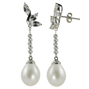 Sterling Silver Pearl and White Topaz Drop Earrings