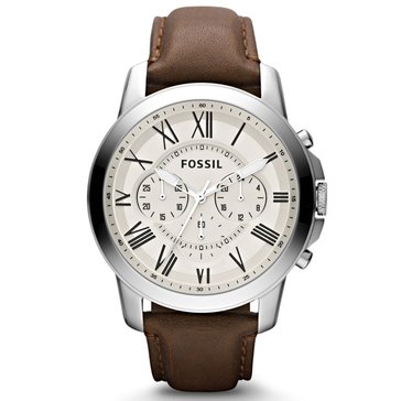 Fossil Men's Grant Stainless Steel with Brown Leather Strap Watch