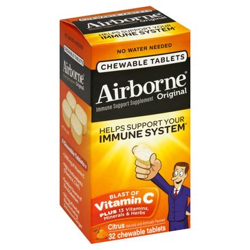 Airborne Immune Support Blast of Vitamin C Chewable Citrus Tablets, 32ct