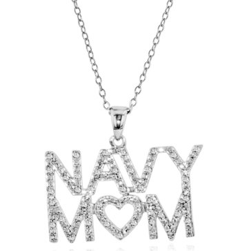 Sterling Silver 1/4 cttw Diamond Navy Mom Pendant Necklace