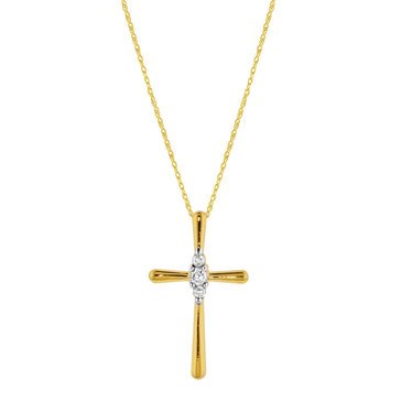 10K Yellow Gold 1/10 cttw Diamond Cross Pendant Necklace