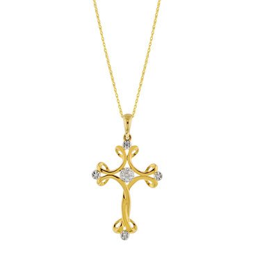 10K Yellow Gold 1/10 cttw Diamond Cross Pendant Necklace