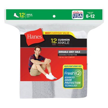 Hanes Men's FreshIQ Ankle Socks, 12-Pack