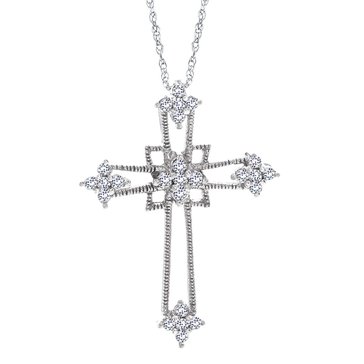 Sterling Silver 1/5 cttw Diamond Cross Pendant Necklace