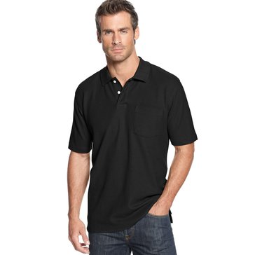 John Ashford Men's Deep Black Short Sleeve Solid Polo With Pocket