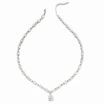 AVA Nadri Silver Tone Pear Cubic Zirconia Drop Necklace