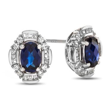 Sterling Silver and Created Blue & White Sapphire Earrings
