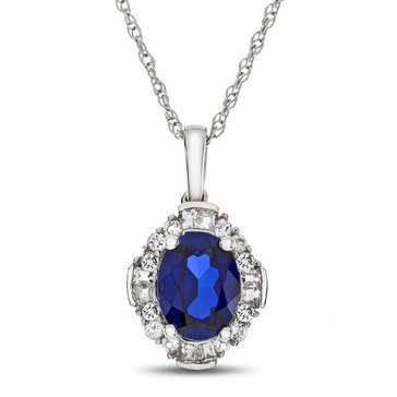 Created Blue & White Sapphire Pendant Necklace