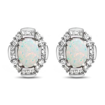 Sterling Silver Created Opal & Created White Sapphire Earrings