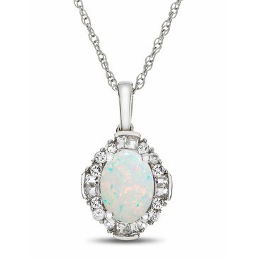 Sterling Silver Created Opal & White Sapphire Pendant Necklace