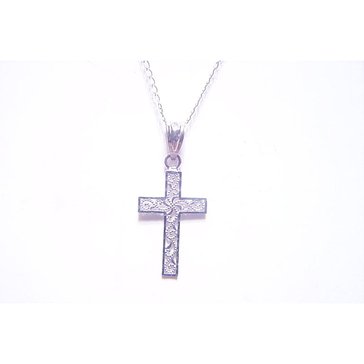 10K White Gold Filigree Cross Pendant Necklace