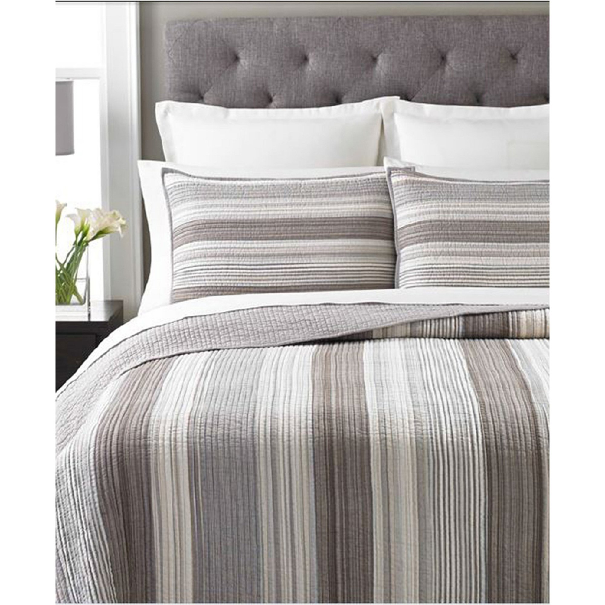 Martha Stewart Collection Garrison Stripe Neutral Quilt Queen